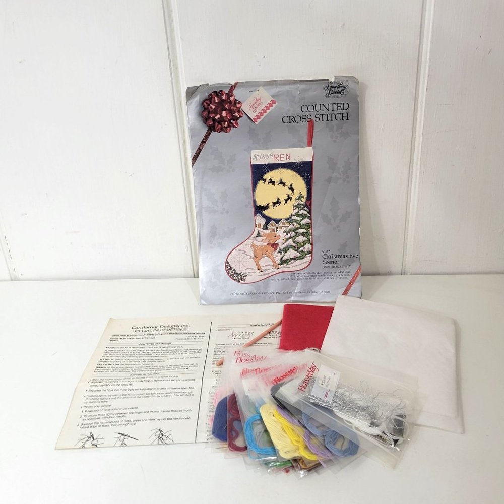 1989 Candamar Designs Counted Cross Stitch Christmas Eve Scene Christmas Stockin
